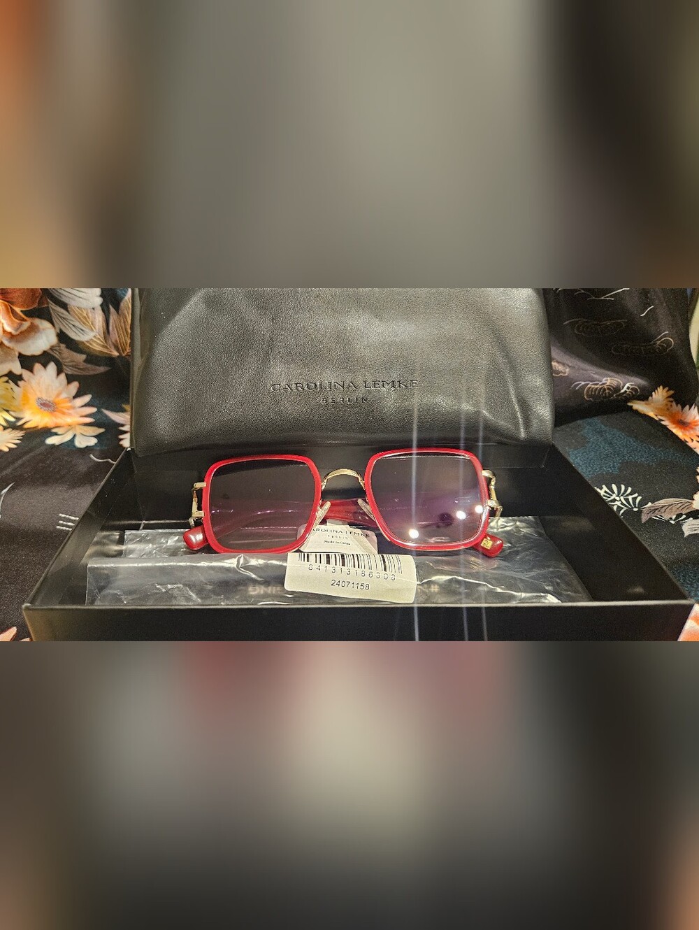 Carolina Lemke Red Square Sunglasses with Gold Trim